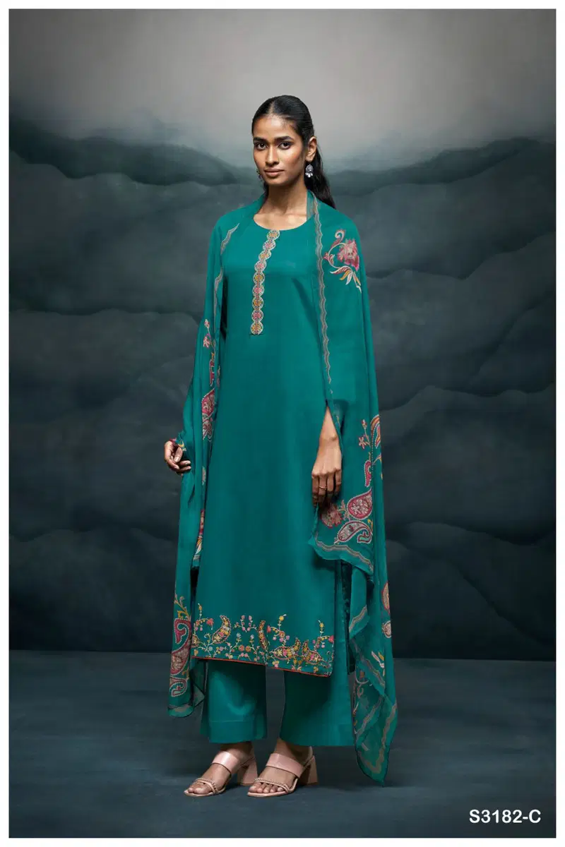 Harshika 3182 By Ganga Cotton Silk Satin Dress Material Exporters In India